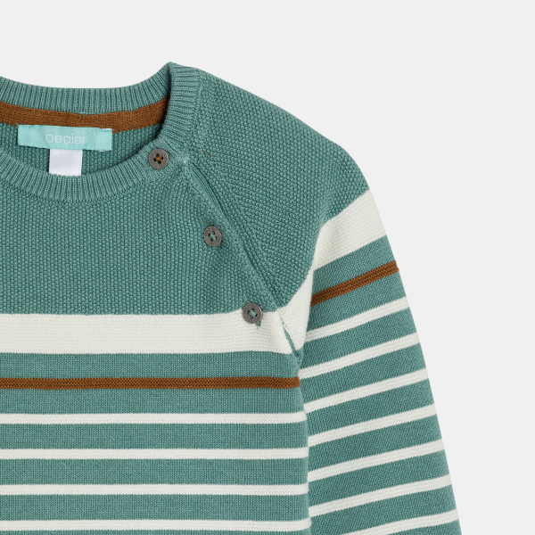 كنزة تريكو مخططة فاخرة باللون الأخضر للأولاد الصغار